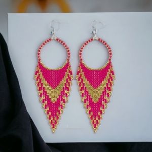 Native Handmade Bohemian Beaded Tassle Statement Earrings